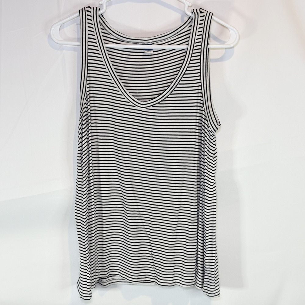 Old Navy Luxe Shirt Women's XL Striped Sleeveless Pullover Tank Top Black White